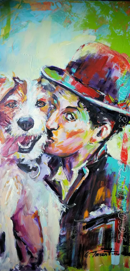 A Man's Love - A Dog's Life - Emotionales Portrait Acrylbild auf Leinwand 50x100cm von Arte Tarantino